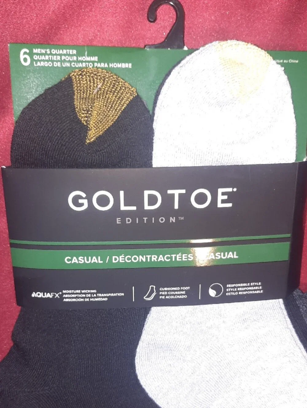 Gold Toe Men's Quarter Socks Black and Gray with Gold Toe Accent 6 Pack